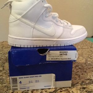 White Nike Dunk High Pro SB- white high top